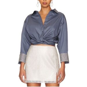 ALIX NYC Loretta Slate Gray Embellished Crystal Cuff Twist Front Button Top Sz S